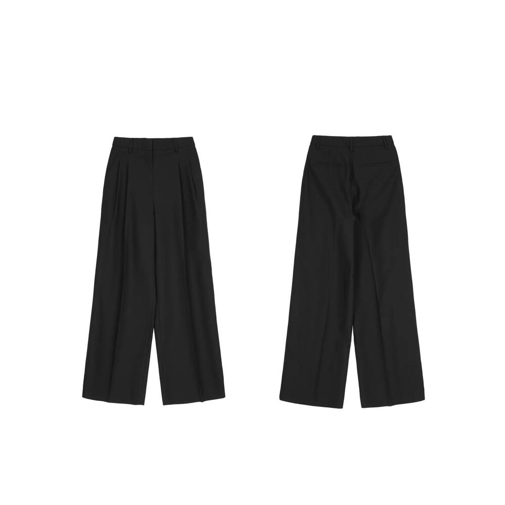 BURBERRY Wide-Leg High-waist Plated Trousers Pants Black Wool Sz: IT 36